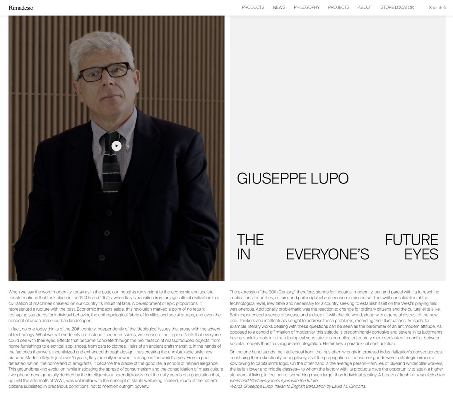 Italian to English translation of The Future in Everyone's Eyes, by Giuseppe Lupo, Rimadesio Design Journal 2023